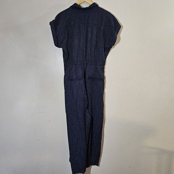 Anthropologie Ett:Twa James Navy Blue Tie Waist Wide Leg Jumpsuit Size 10‎ Boho - Picture 6 of 15